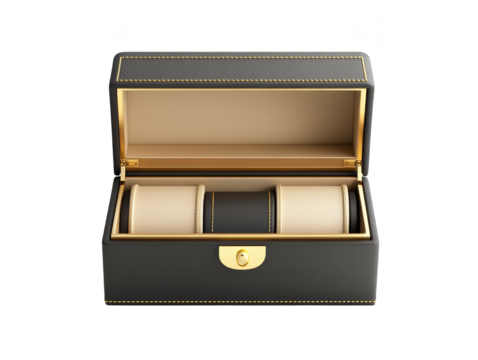 Luxury Watch Box with Gold Trim and Beige Interior