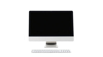 Modern desktop computer with keyboard isolated transparent background