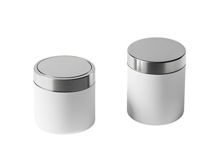 Two White Cylindrical Containers with Silver Lids