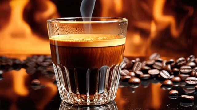 A glass coffee cup with a vibrant espresso shot,