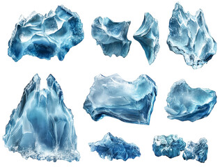 Fototapeta premium Collection of ice chunks isolated transparent background