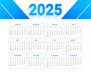 2025 annual calendar layout in business style