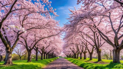 Obraz premium Beautiful cherry blossom trees in full bloom during spring, cherry blossom, flowers, nature, spring, pink, petals, blooming