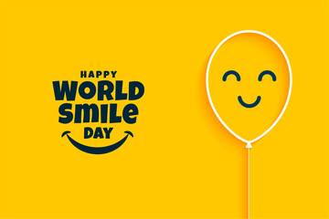 happy world smile day yellow background with smiley balloon