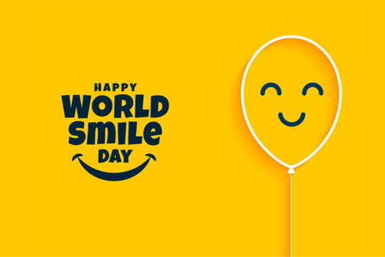 happy world smile day yellow background with smiley balloon