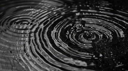 Close-up view of raindrops creating ripples.