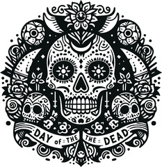 Cute Skull Monochrome Cosmonaut Logo Icon, Sugar Skull Day Of The Dead Vector Illustration Design