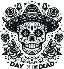 Cute Skull Monochrome Cosmonaut Logo Icon, Sugar Skull Day Of The Dead Vector Illustration Design