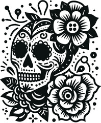 Cute Skull Monochrome Cosmonaut Logo Icon, Sugar Skull Day Of The Dead Vector Illustration Design