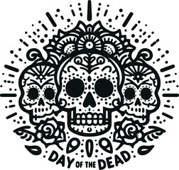 Cute Skull Monochrome Cosmonaut Logo Icon, Sugar Skull Day Of The Dead Vector Illustration Design