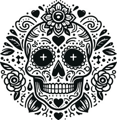 Cute Skull Monochrome Cosmonaut Logo Icon, Sugar Skull Day Of The Dead Vector Illustration Design