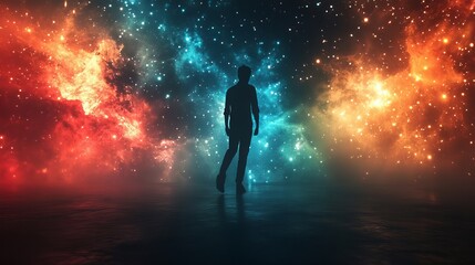 Obraz premium 宇宙に立つ人のシルエット