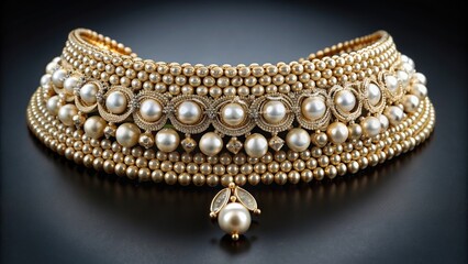 Elegant choker necklace with gold, diamond, and pearl beads, jewelry, luxury, fashion, accessory, elegant, necklace, choker