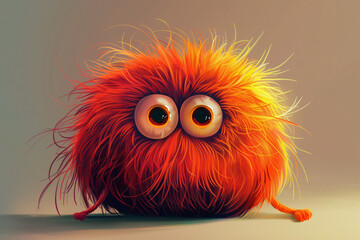 Fototapeta premium hairy monster with red fluffy hair