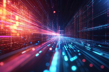 Abstract digital technology background. Innovation high-tech future network connection speed movement AI metaverse communication big data data transfer Network cyber light trails