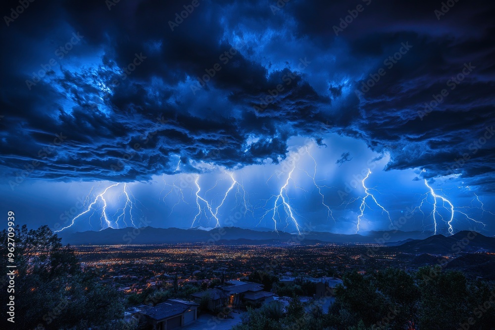 Wall mural beautiful thunder in the sky , ai