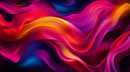 Vibrant abstract waves of multi-colored light, blending bold hues of red, purple, and yellow,...