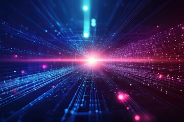Abstract digital technology background. Innovation high-tech future network connection speed movement AI metaverse communication big data data transfer Network cyber light trails