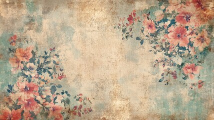 Vintage floral background with faded roses and delicate leaves, perfect for nostalgic designs and artistic projects.