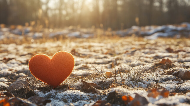 beige-brown heart symbol stands out against a blurred background, representing love, warmth, and serenity. The soft colors evoke feelings of comfort, stability, and emotional connection