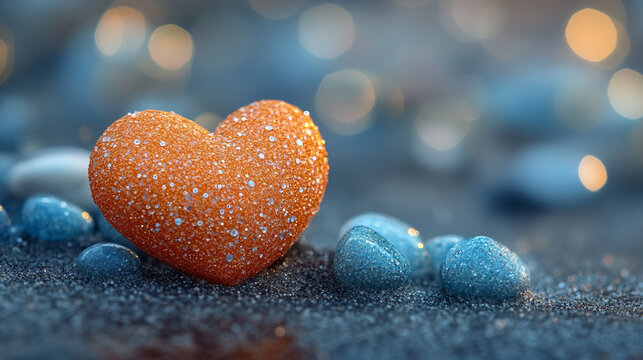 beige-brown heart symbol stands out against a blurred background, representing love, warmth, and serenity. The soft colors evoke feelings of comfort, stability, and emotional connection