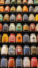 colorful asian tea jars