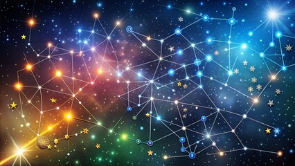 Fototapeta premium Colorful Constellation Map Connecting Stars in a Vibrant Cosmic Artwork