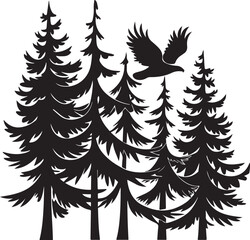 Obraz premium Pine tree silhouette illustration vector .