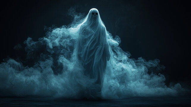 Ghostly figure emerges from smoke.