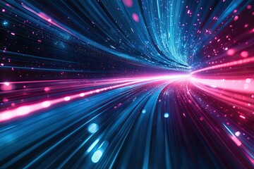 Fototapeta premium Abstract digital technology background. Innovation high-tech future network connection speed movement AI metaverse communication big data data transfer Network cyber light trails