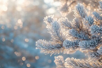 New Years Eve. Frozen winter forest with snow covered trees. Coniferous spruce branch. outdoor with generative ai