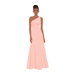 Beautiful Woman in fashion long pink dress. Flat vector Character illustration