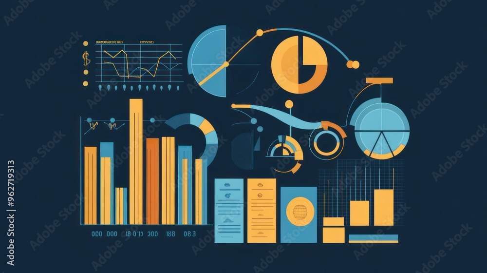 Poster abstract data visualization with charts and graphs