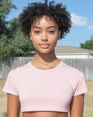 Confident Young Woman Outdoors in Casual Outfit on Sunny Day