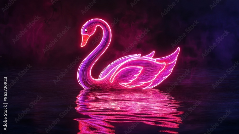 Poster neon swan reflection