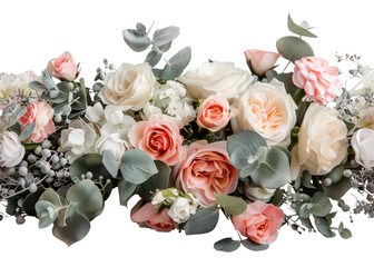 soft peach and creamy rose wedding flower with green leaves