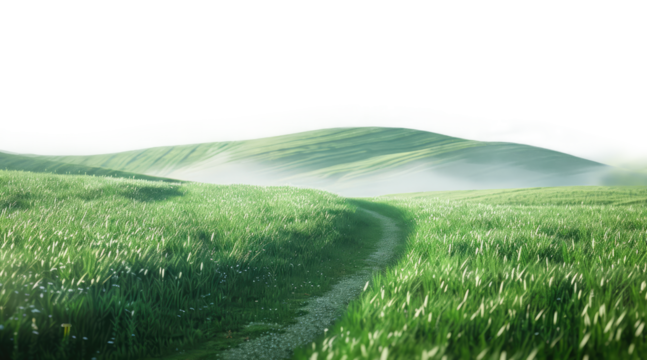 isolated green grassland outdoor landscape with roadway