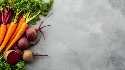 Fresh Beets and Carrots on Dark Background