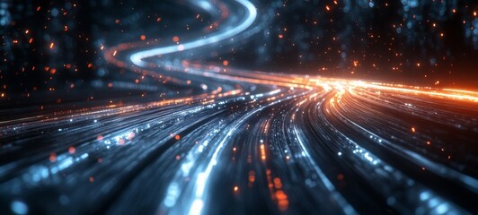 Fototapeta premium Dynamic High-Speed Lines Captured in Technological Bliss: Cinematic Lighting Showcases Motion Blur and Intricate Details. abstract graphic Resources, banner design, pattern design, web background