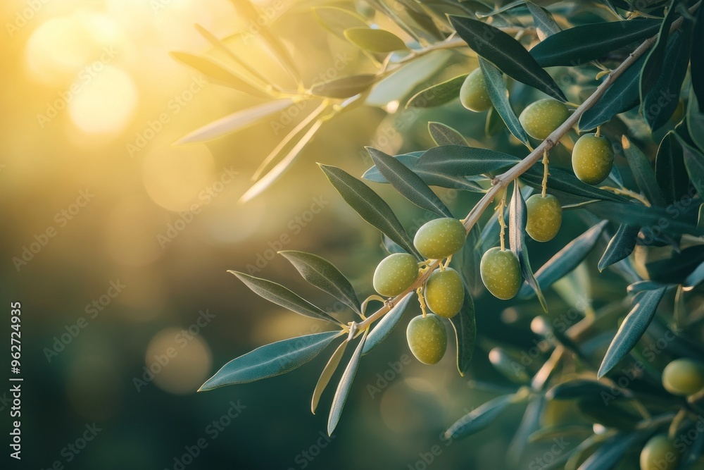 Wall mural olive branch in warm sunlight