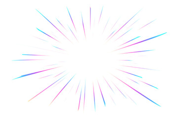 Rainbow light flare. Halo prism effect on white background. Burst with colored sparkles. Starburst explosion radial speed lines. Iridescent gradient beams. Vector neon sparks © Chorna_L