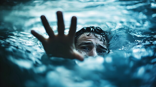 Desperate Struggle Survival Water Drowning Panic Fear Sinking Helpless Hand Reach Rescue