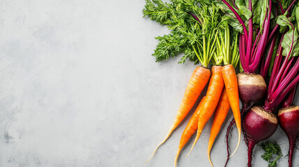 Fresh Beets and Carrots on Dark Background