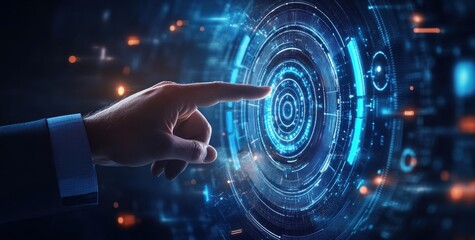 Obraz premium Hand Interacting with Futuristic Interface