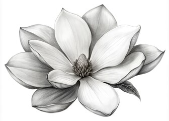 Simple Black And White Drawing Of A Magnolia Blossom With Six Petals And Multiple Stamens