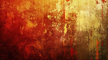 Abstract red and gold grunge texture with rough brush strokes