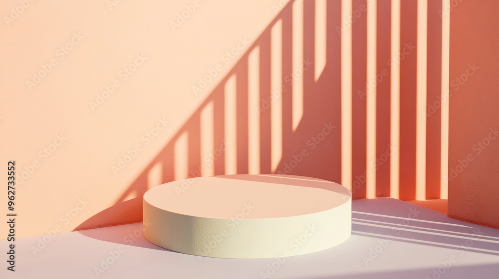 Poster minimalist pastel peach circular podium on pink background with soft light and shadows, ideal for pr