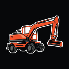 Mini Excavator, Hydraulic Wheel Digger Heavy Equipment, Vector Logo