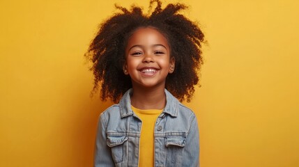 8 year old black girl, Studio shot of a cheerful, cheerful woman happily. Isolated on bright background
