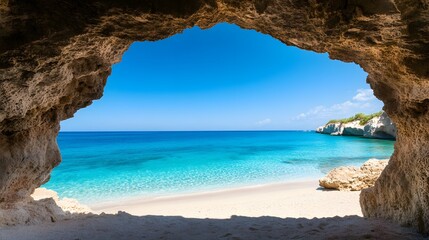 Fototapeta premium Stunning beach views from inside the cave